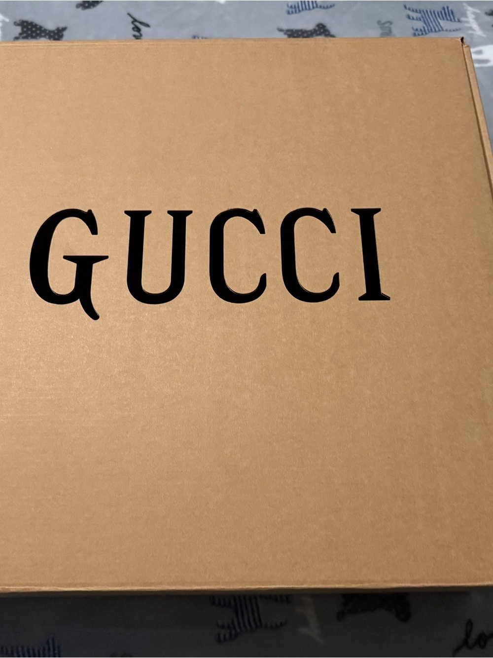 Gucci Black Lettering on Tan Wall Art Panel tan box